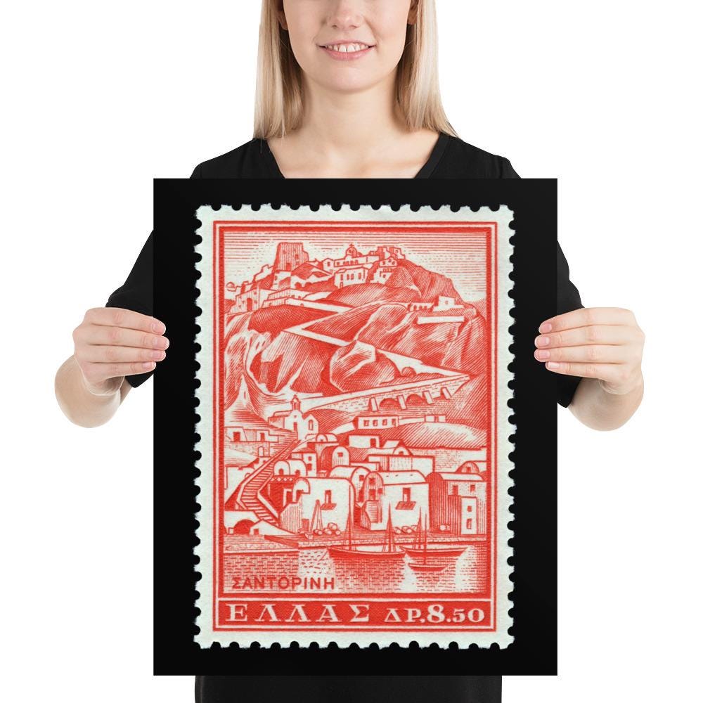 Greece Stamp #706 - 1961 - Island of Santorini Port (Poster Print)