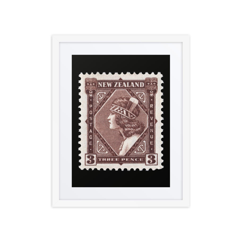New Zealand #208 - 1902 - Maori Girl Wearing Tiki (Framed + Matted Print)