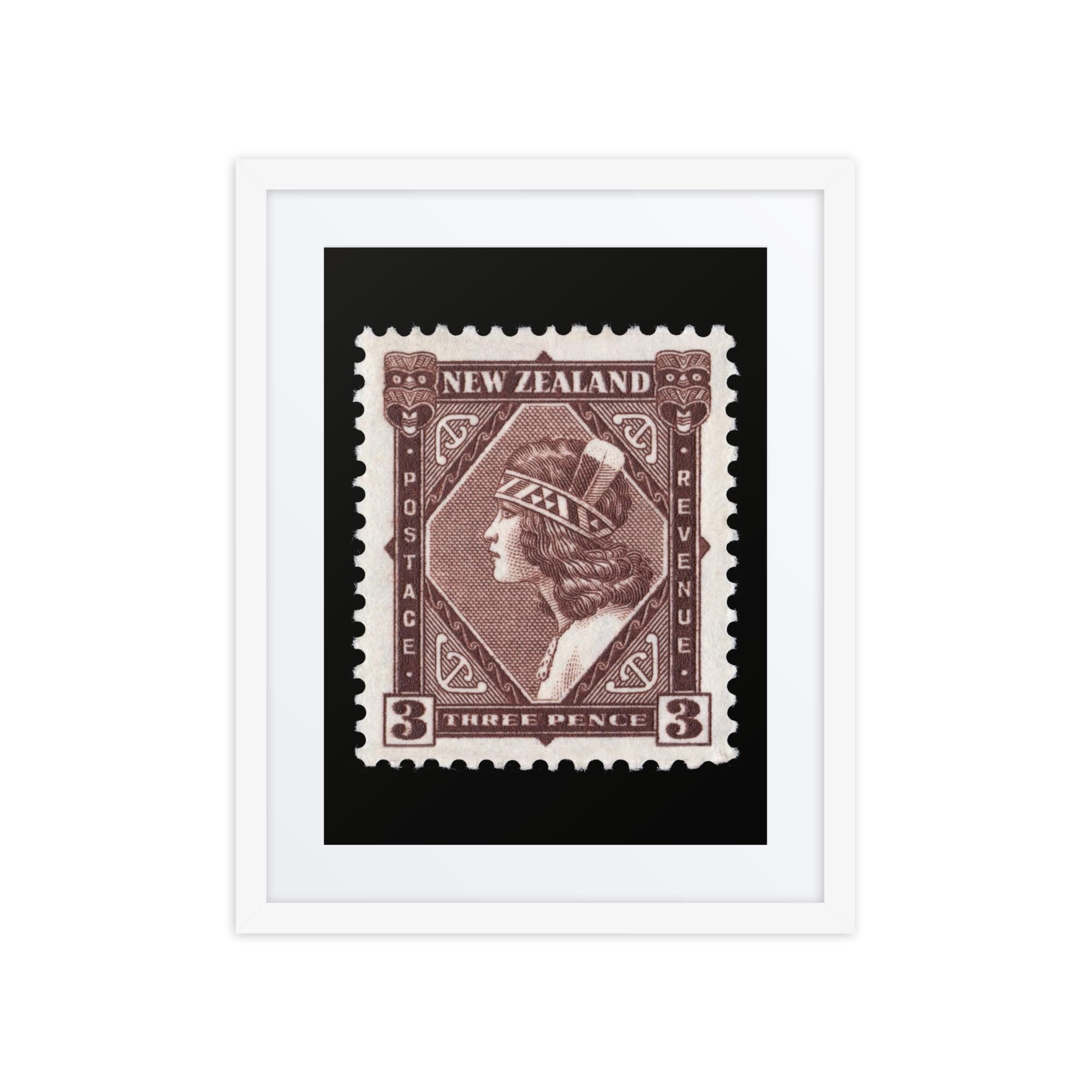 New Zealand #208 - 1902 - Maori Girl Wearing Tiki (Framed + Matted Print)