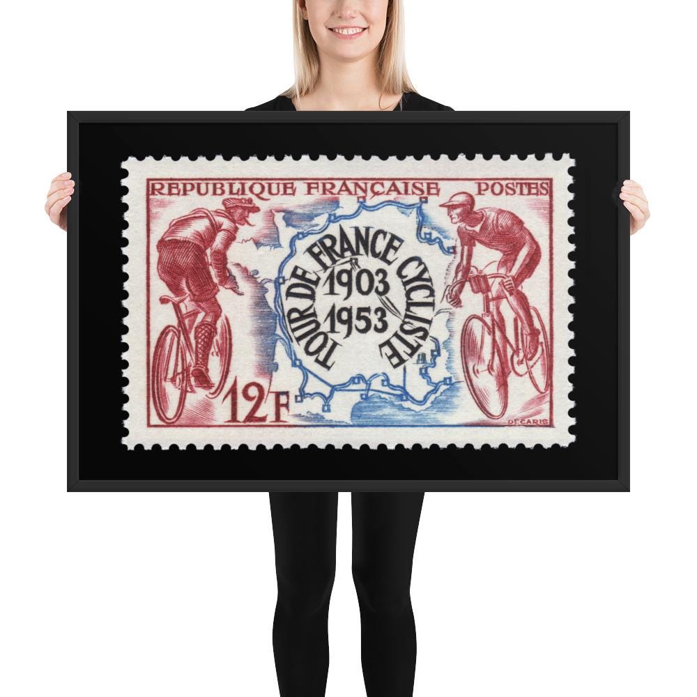 France Stamp #693 - 1953 - Tour de France (Framed Print)