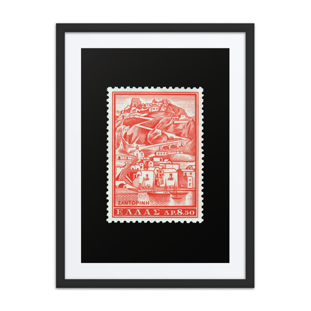 Greece Stamp #706 - 1961 - Island of Santorini Port (Framed + Matted Print)