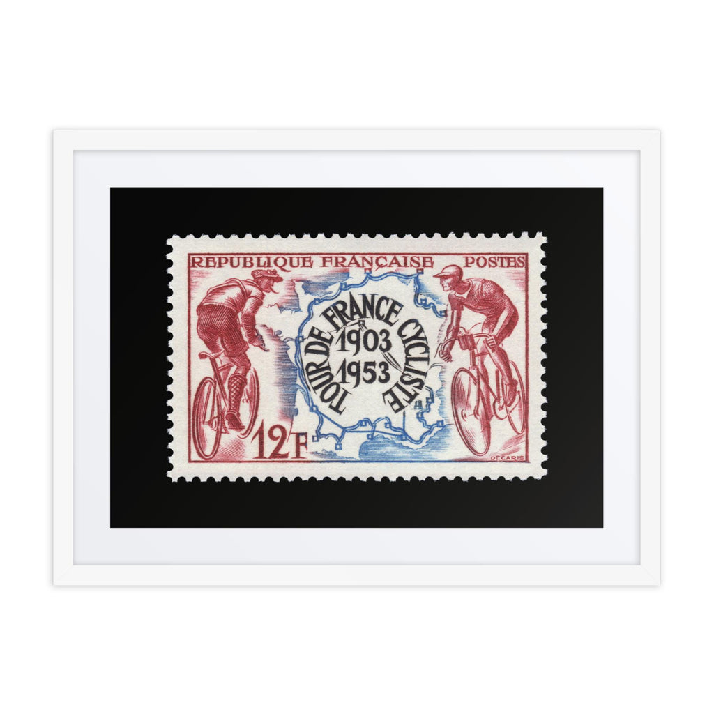 France Stamp #693 - 1953 - Tour de France (Framed + Matted Print)