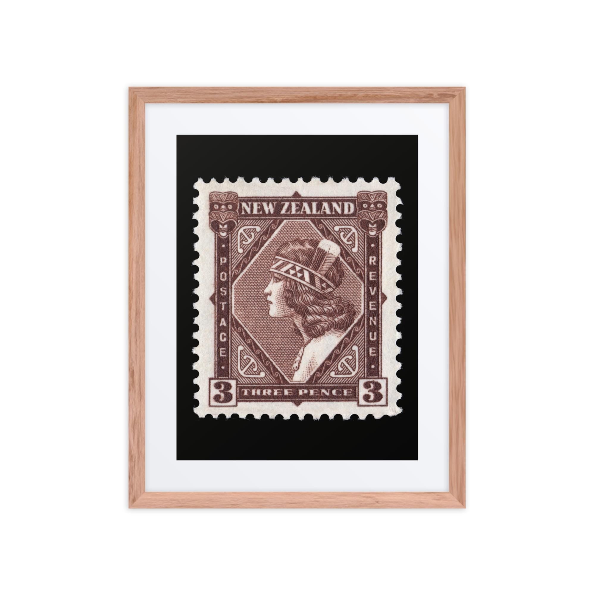 New Zealand #208 - 1902 - Maori Girl Wearing Tiki (Framed + Matted Print)