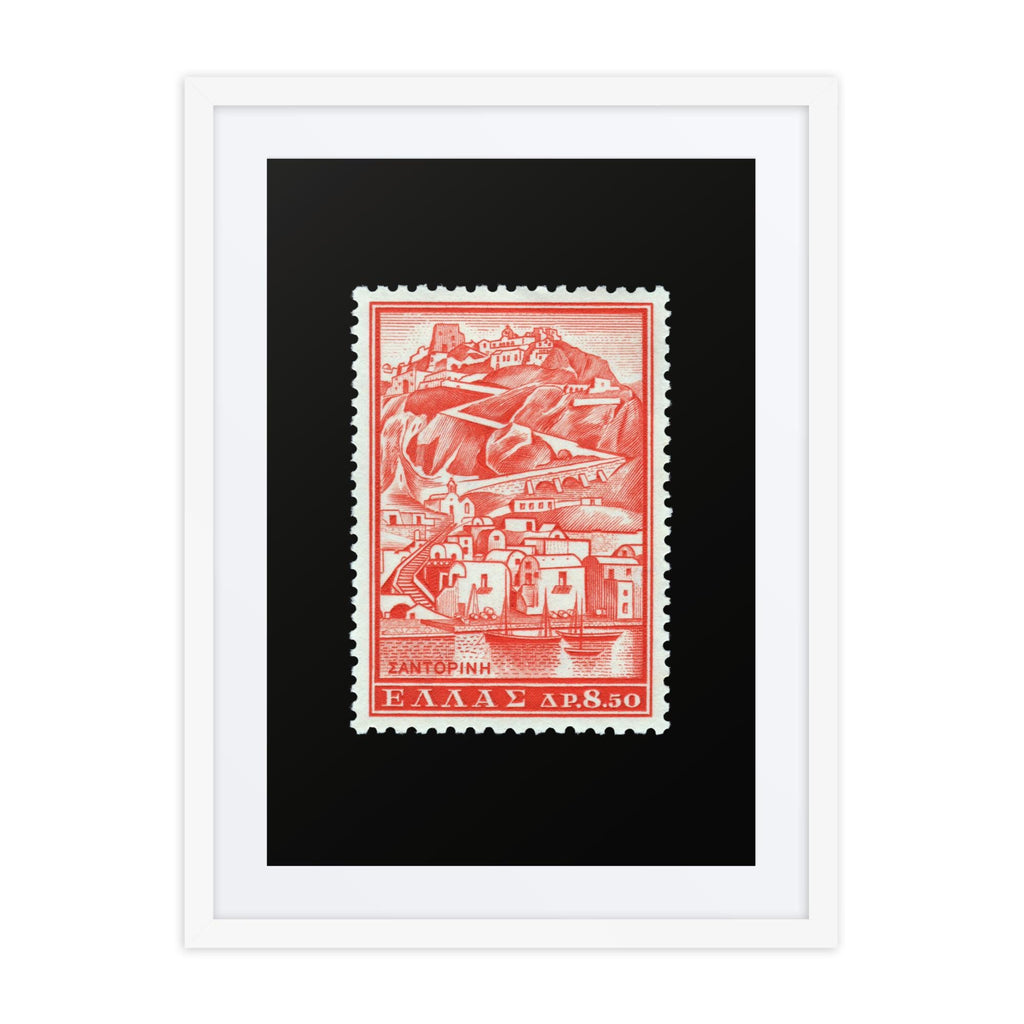 Greece Stamp #706 - 1961 - Island of Santorini Port (Framed + Matted Print)