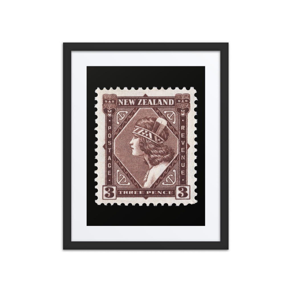 New Zealand #208 - 1902 - Maori Girl Wearing Tiki (Framed + Matted Print)