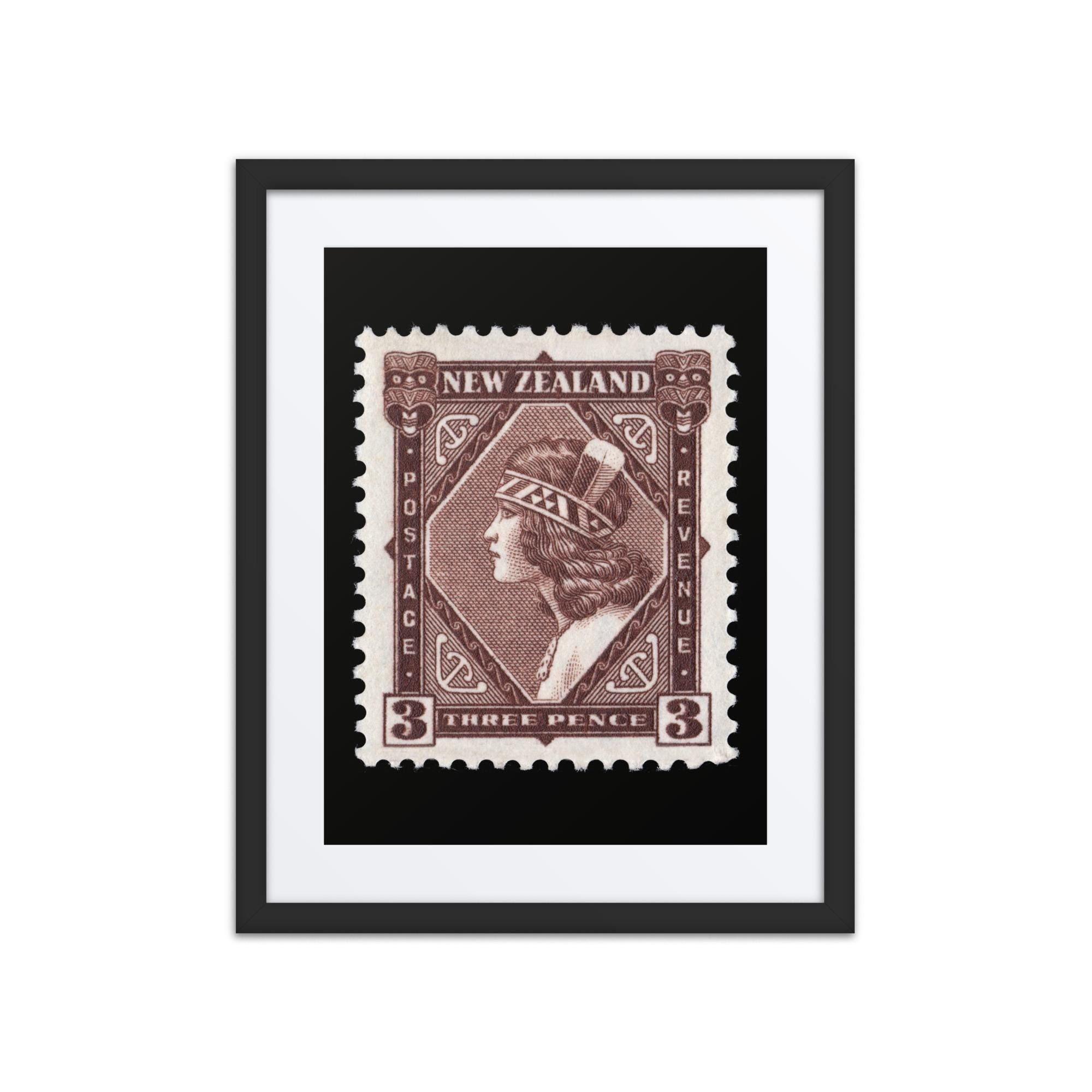 New Zealand #208 - 1902 - Maori Girl Wearing Tiki (Framed + Matted Print)