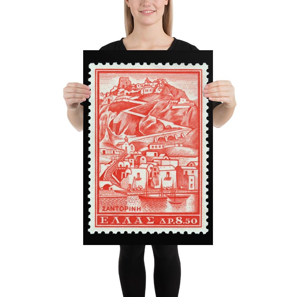 Greece Stamp #706 - 1961 - Island of Santorini Port (Poster Print)