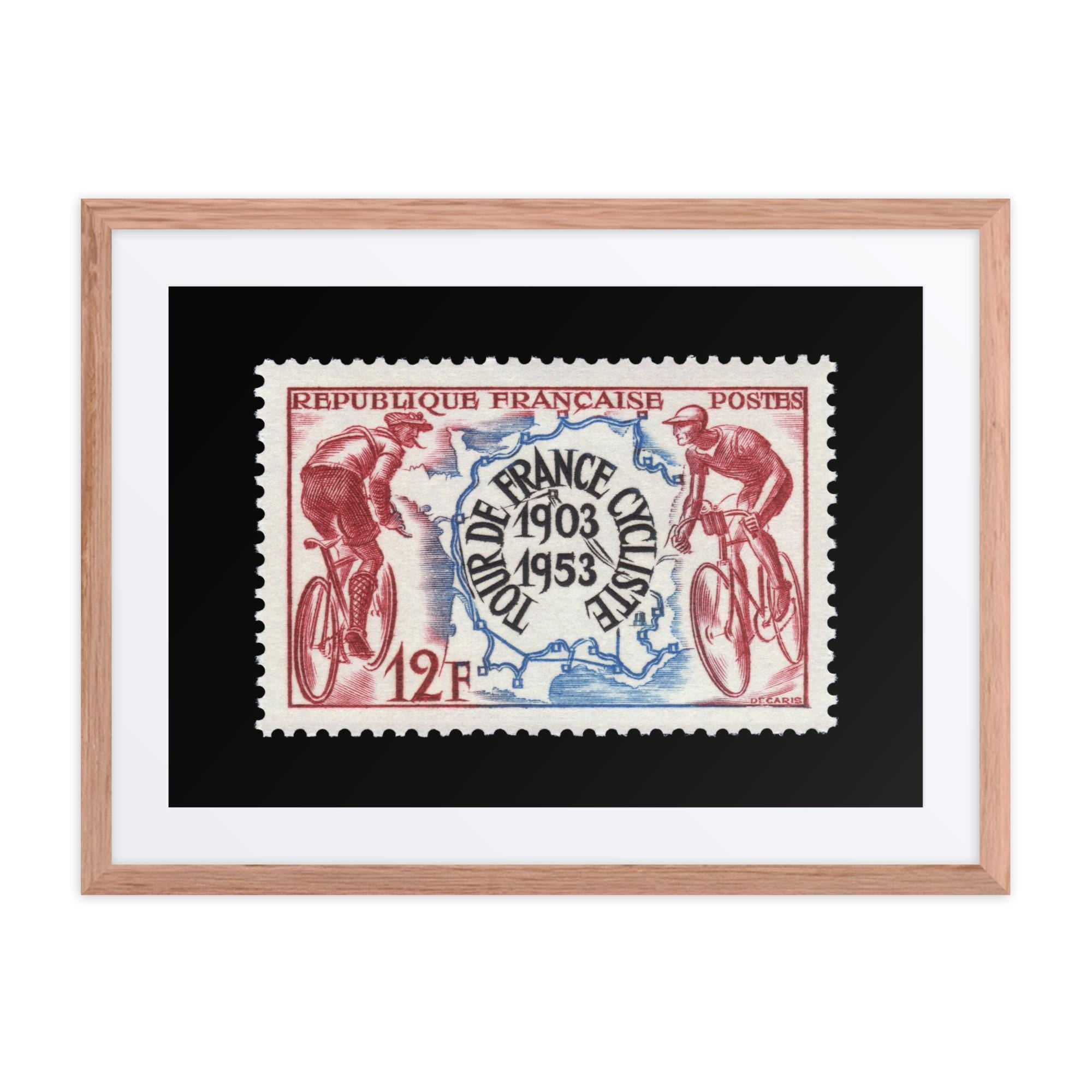 France Stamp #693 - 1953 - Tour de France (Framed + Matted Print)