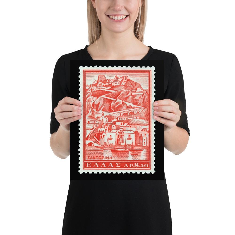 Greece Stamp #706 - 1961 - Island of Santorini Port (Poster Print)