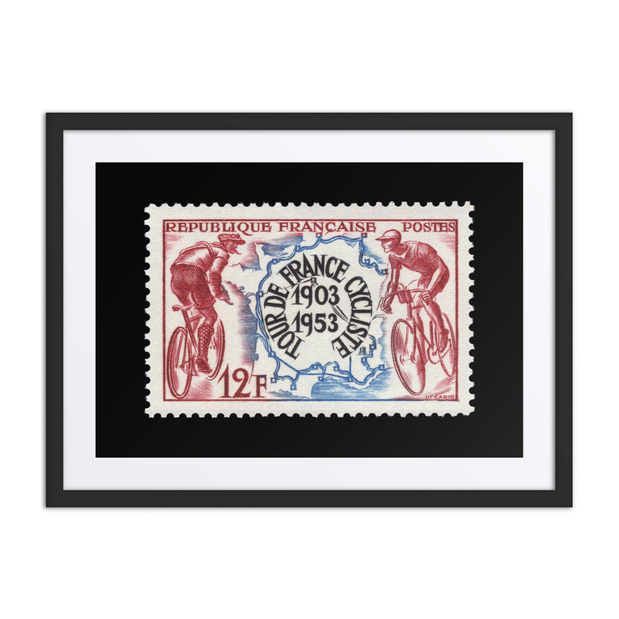 France Stamp #693 - 1953 - Tour de France (Framed + Matted Print)