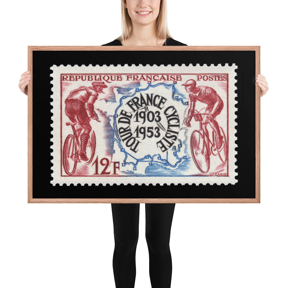 France Stamp #693 - 1953 - Tour de France (Framed Print)