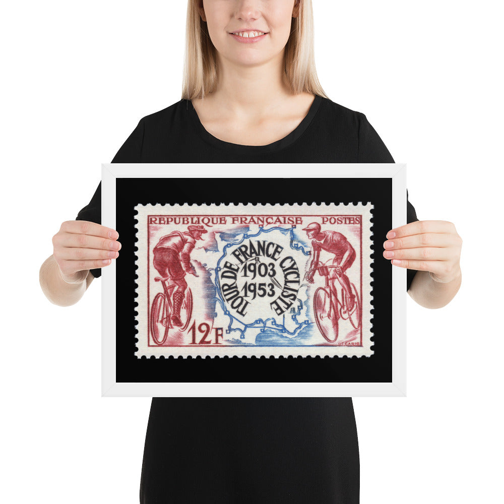 France Stamp #693 - 1953 - Tour de France (Framed Print)