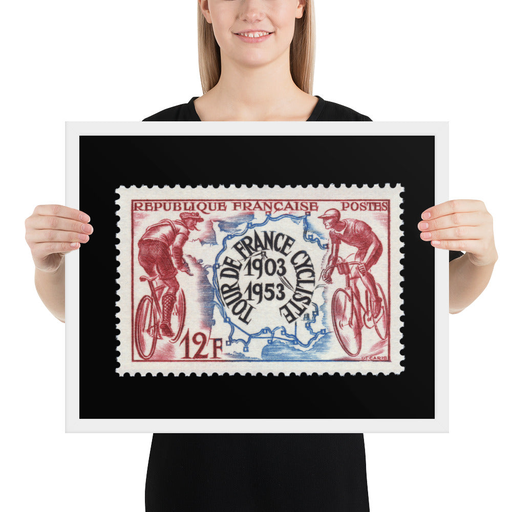 France Stamp #693 - 1953 - Tour de France (Framed Print)