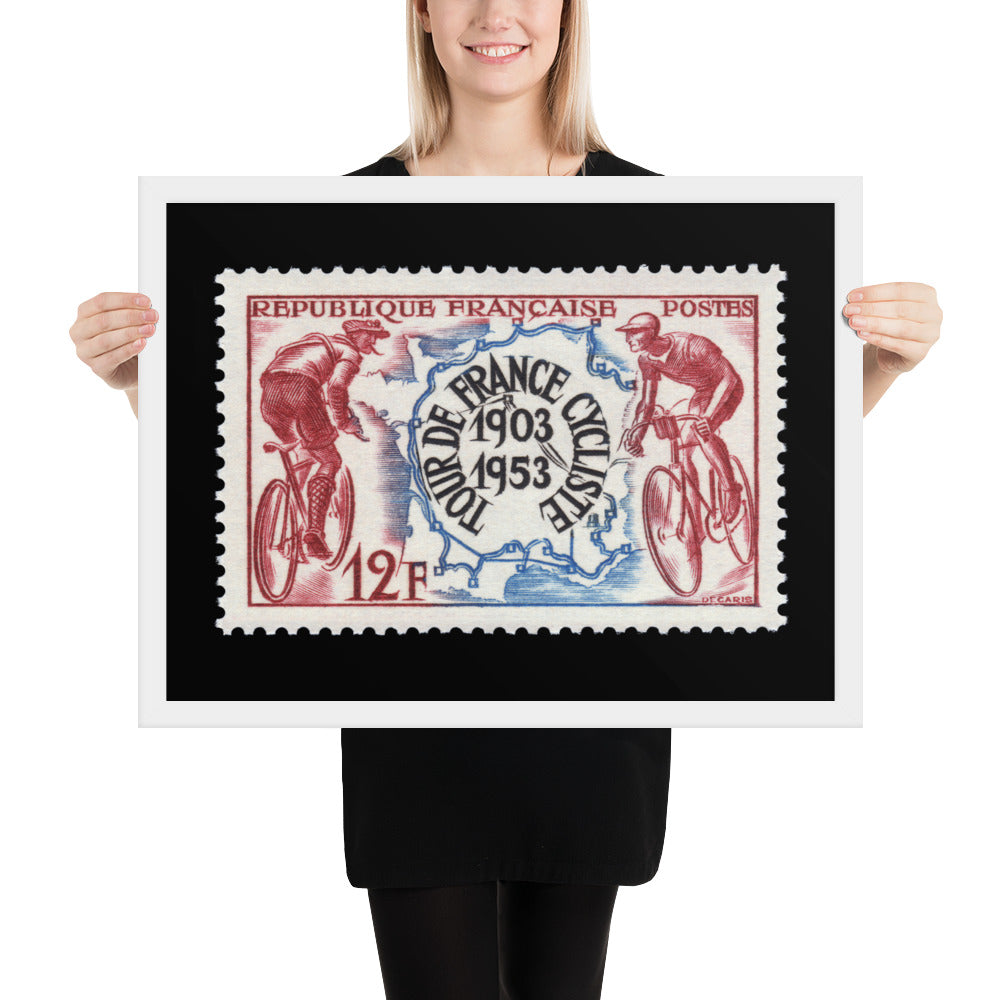 France Stamp #693 - 1953 - Tour de France (Framed Print)