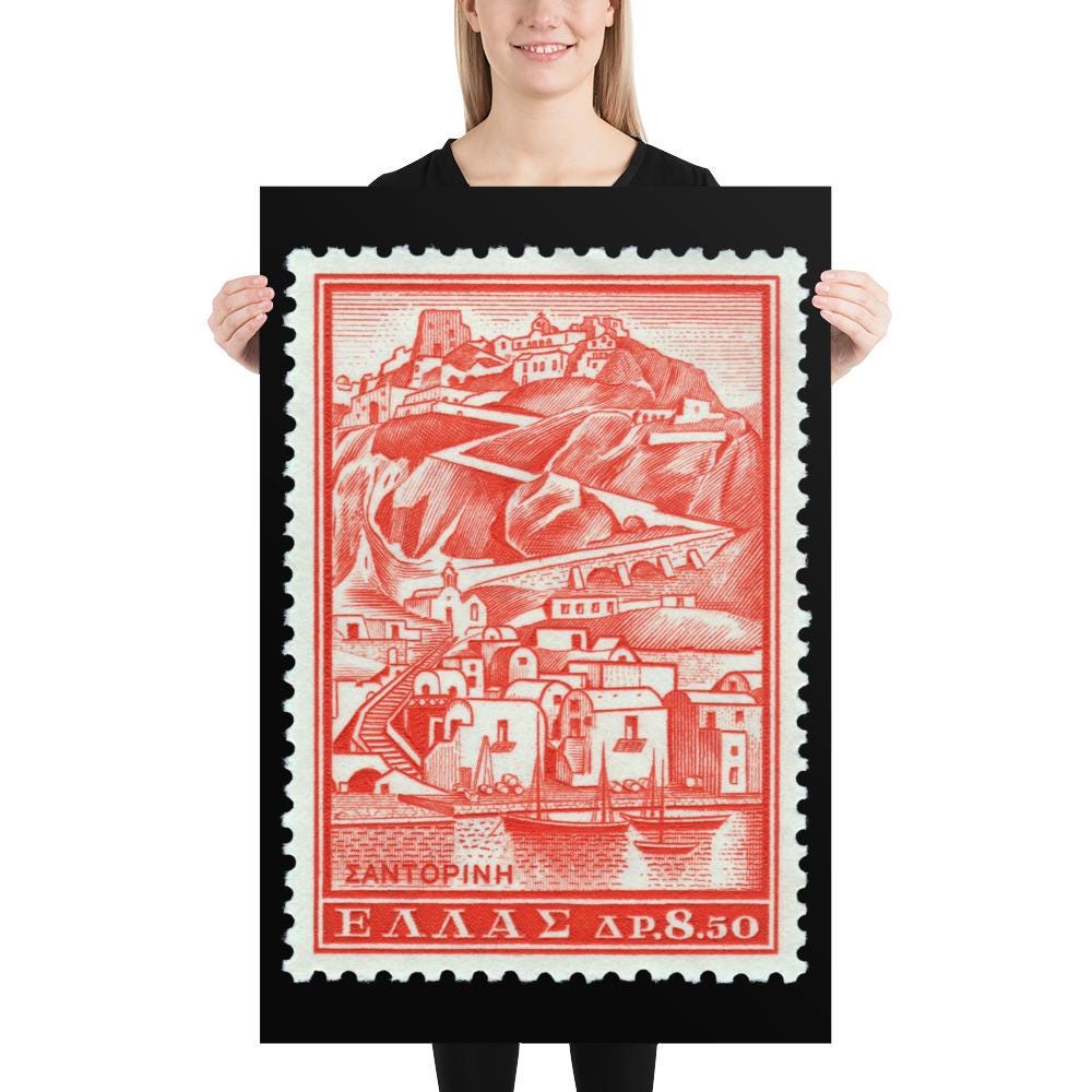 Greece Stamp #706 - 1961 - Island of Santorini Port (Poster Print)